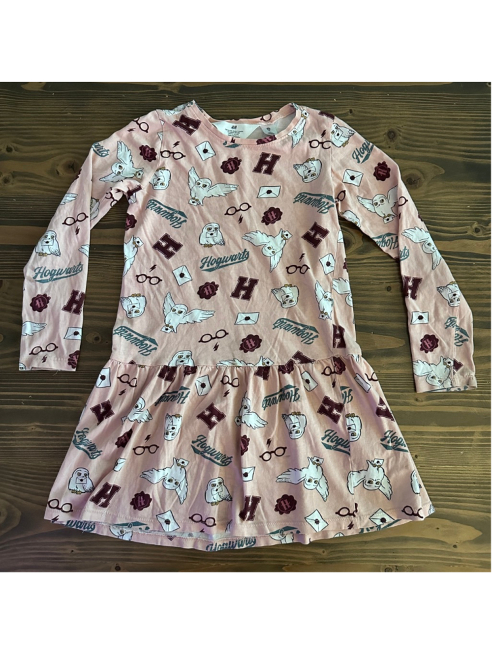 Girls H&M Pink Burgundy Harry Potter Long Sleeve Casual Dress 6X Hogwarts